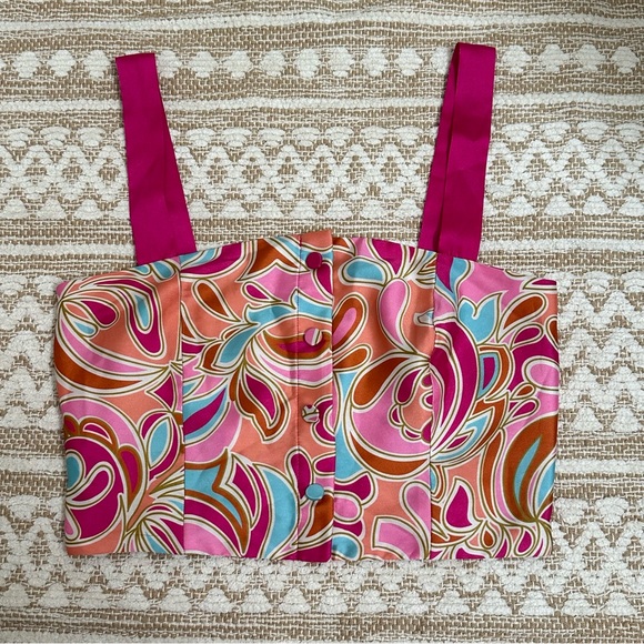 Zara Satin Cropped Tank Top Size XS 70s Retro Paisley Boho Festival Outfit - Picture 3 of 6